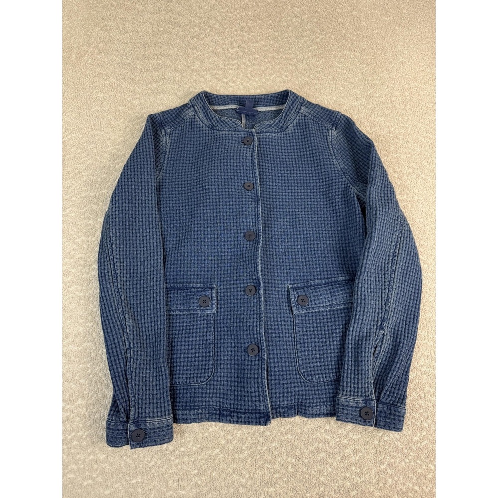 Pure Jill Cardigan Sweater Womens XS Blue 100% Cotton Waffle‎ Knit Button Front